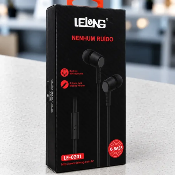 Fone de Ouvido com fio Lelong - Preto