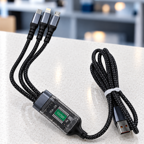 Cabo USB 3 em 1 com Visor Digital 100W